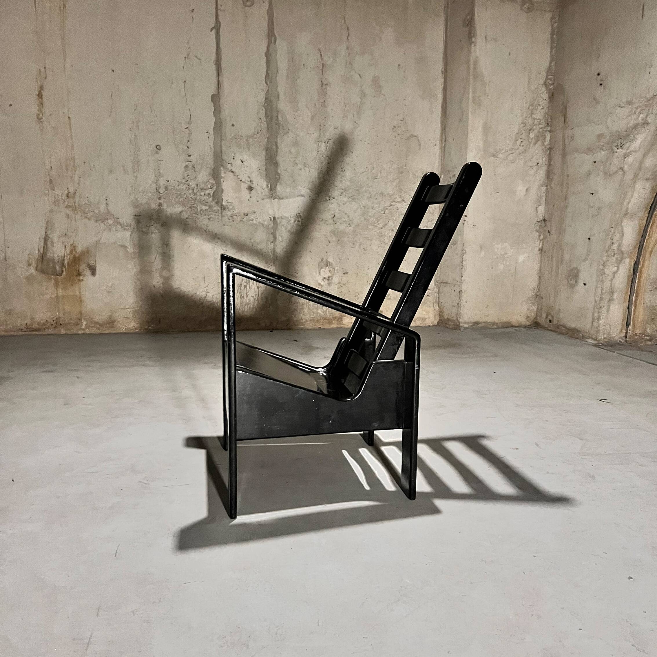 Black Lacquered Oak Modernist Armchair, 1960