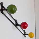 Porte manteau mural boules bois métal noir années 60