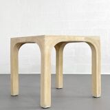Square Rattan and Stone Marquetry Table with Matching Chairs, 1970