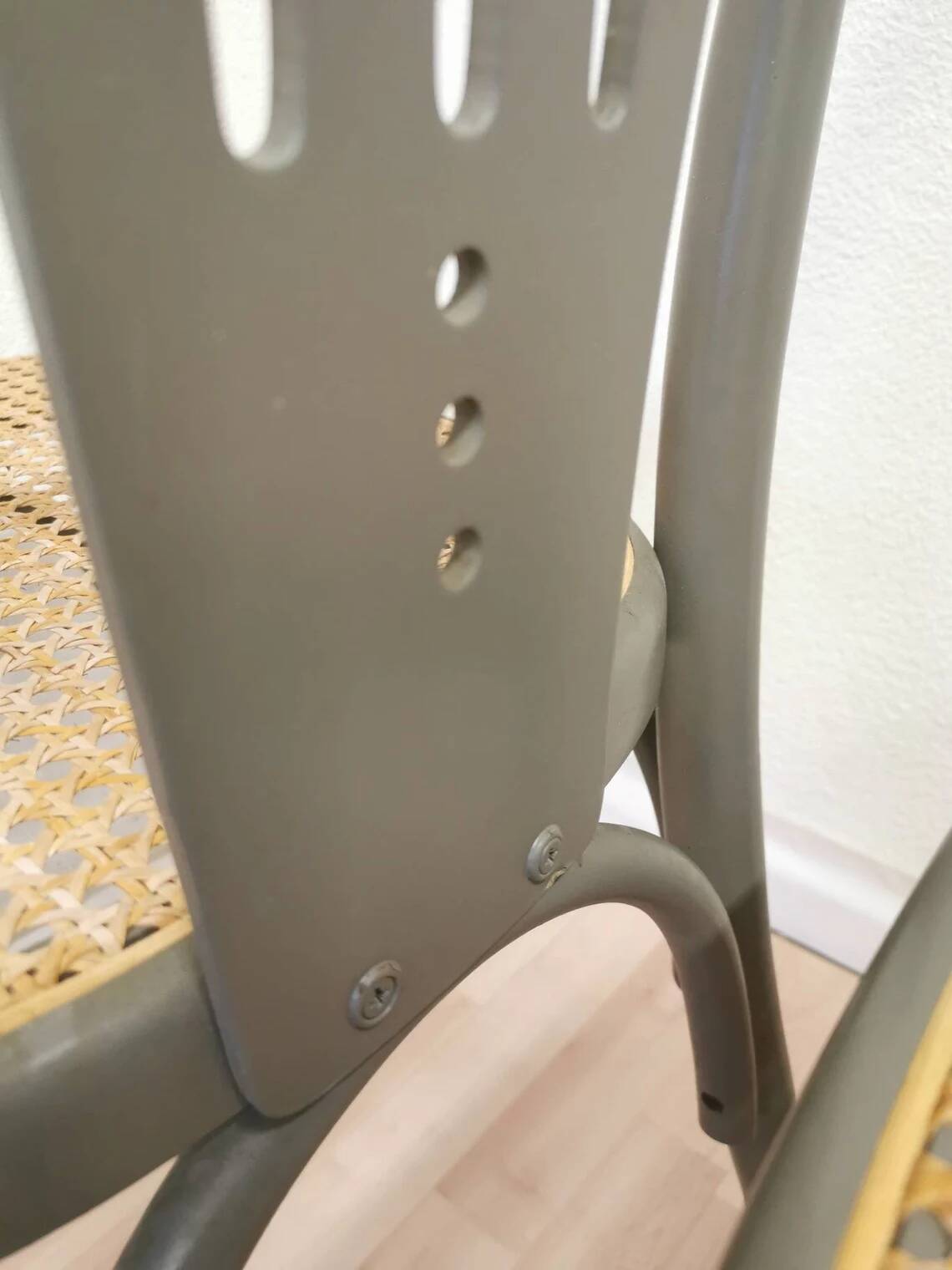 Set of 4 Vintage Gray Thonet Style Dining Chairs with Cane Seat