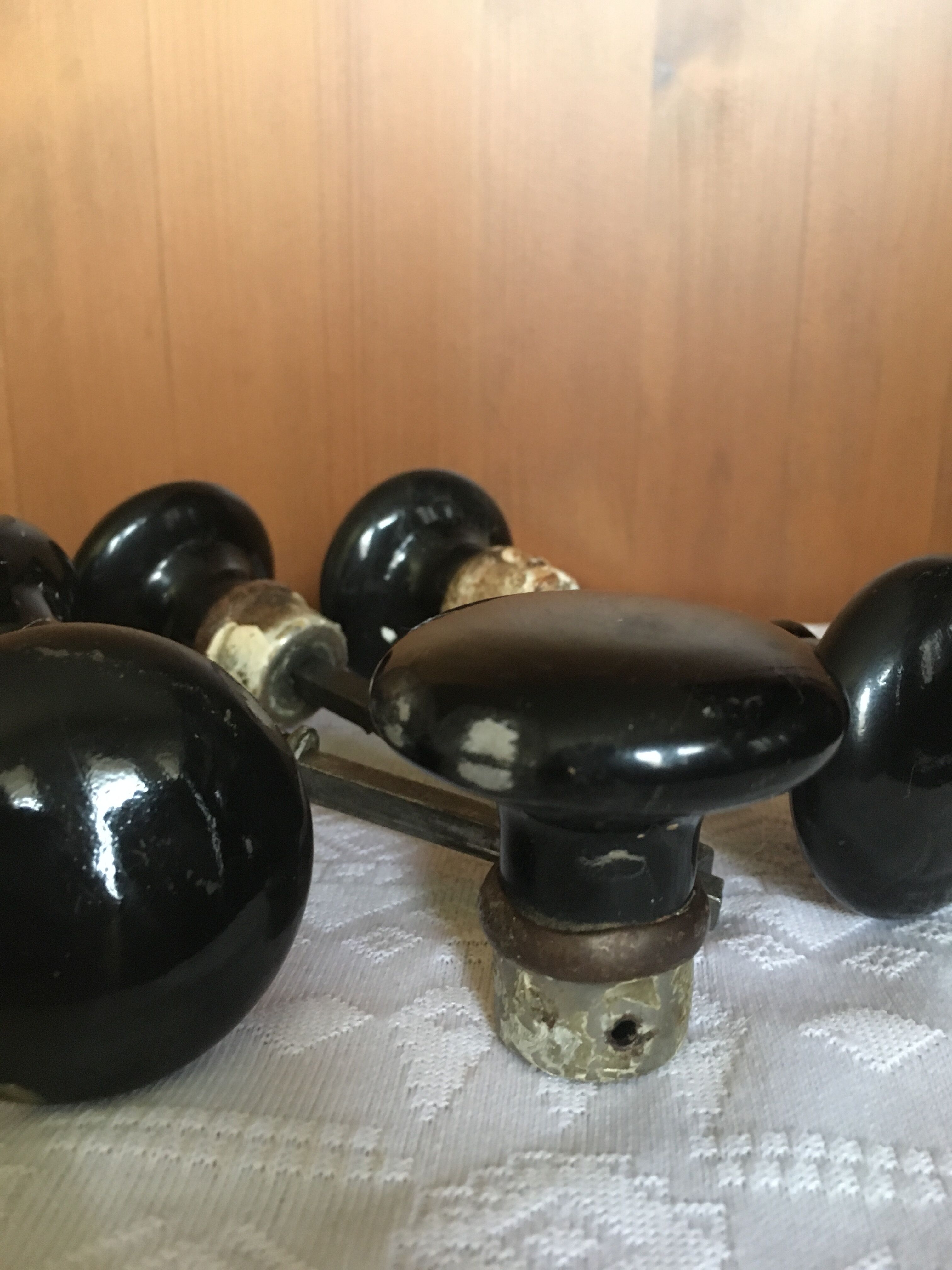 Set of black bakelite door handles