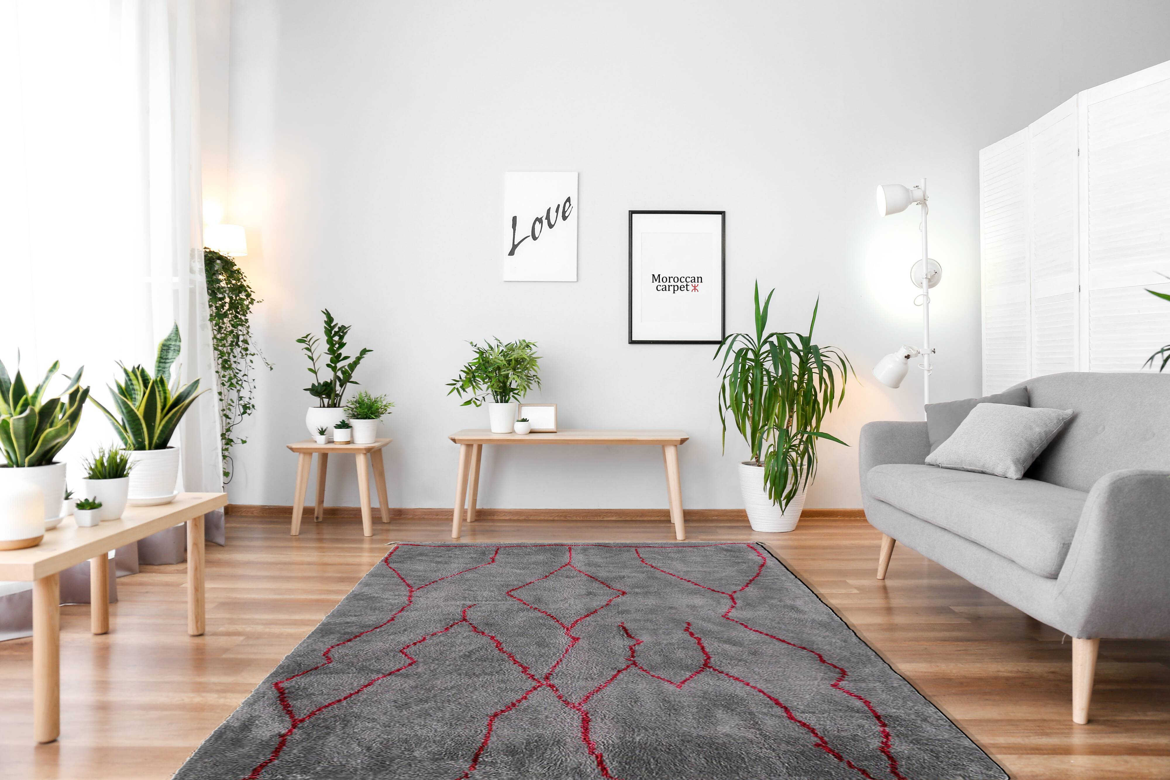Tapis marocain moderne gris art contemporain 200x300cm