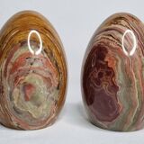 Vintage onyx marble bookends, ovoid shape, height 17 cm, 1970s