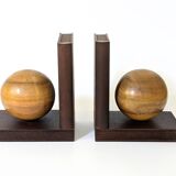 Walnut and Cherry Wood Bookends | pair of 2 | midcentury