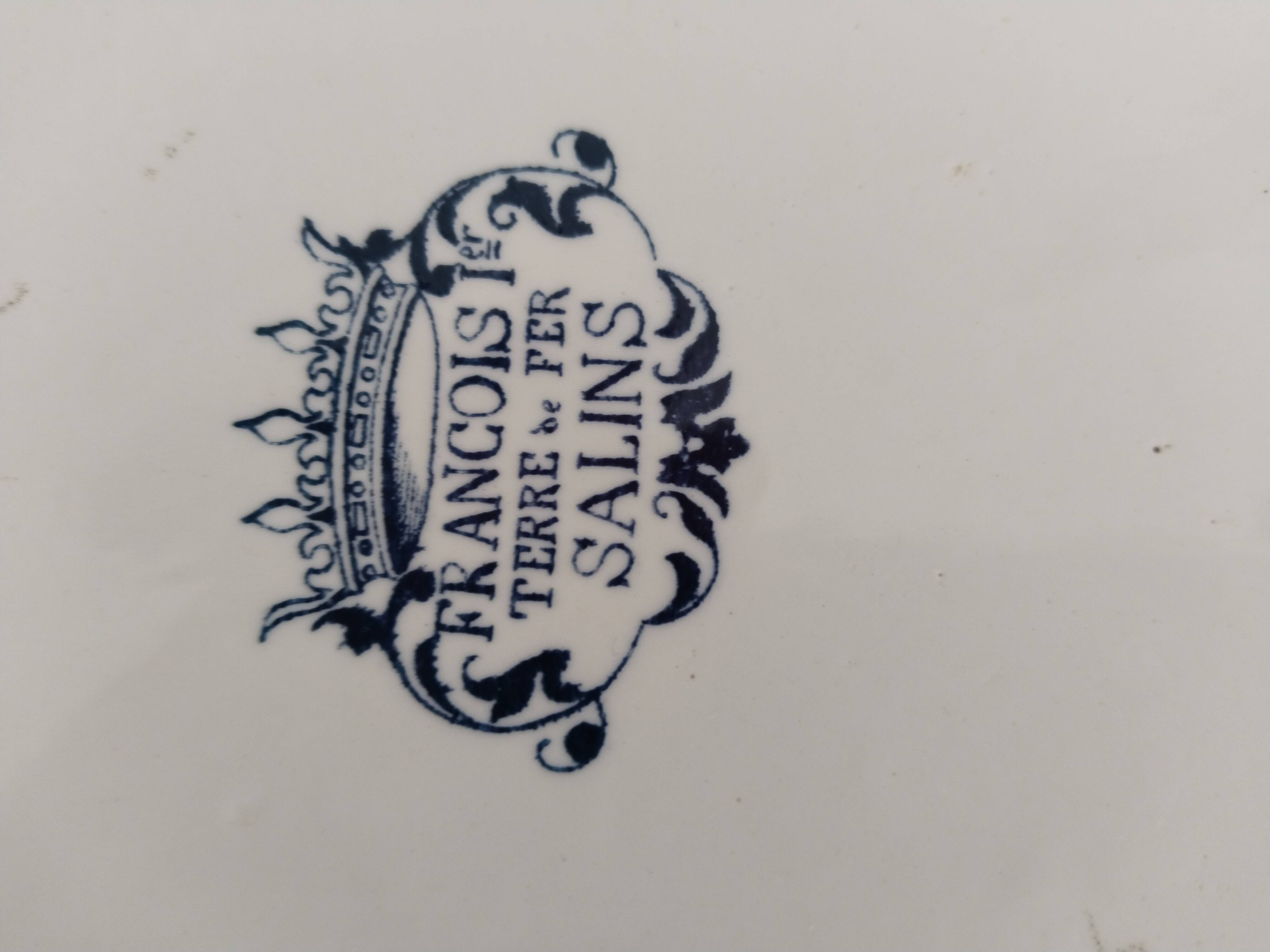Oval earthenware serving dish Terre de Fer, Salins, Salamander François I motif