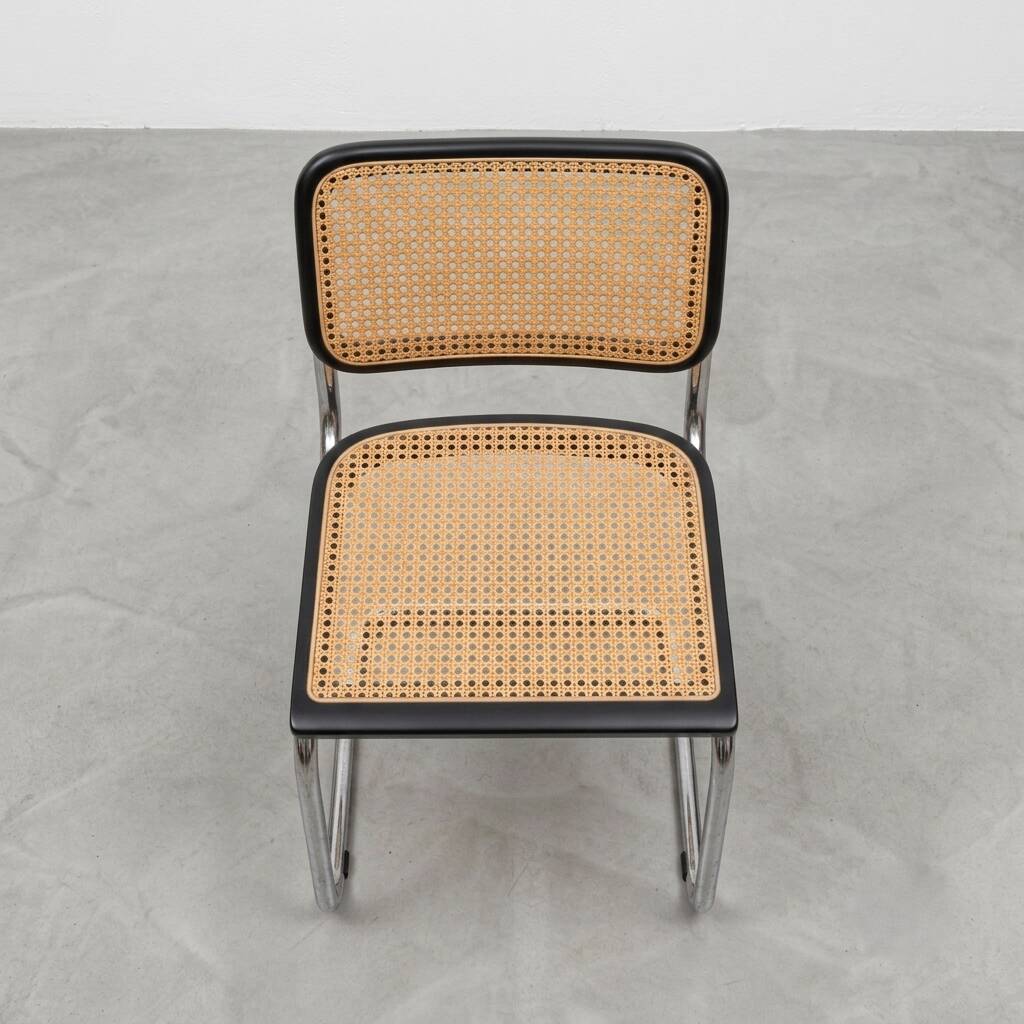 Set of 4 black Cesca B32 chairs by Marcel Breuer, Italy, 1980s.