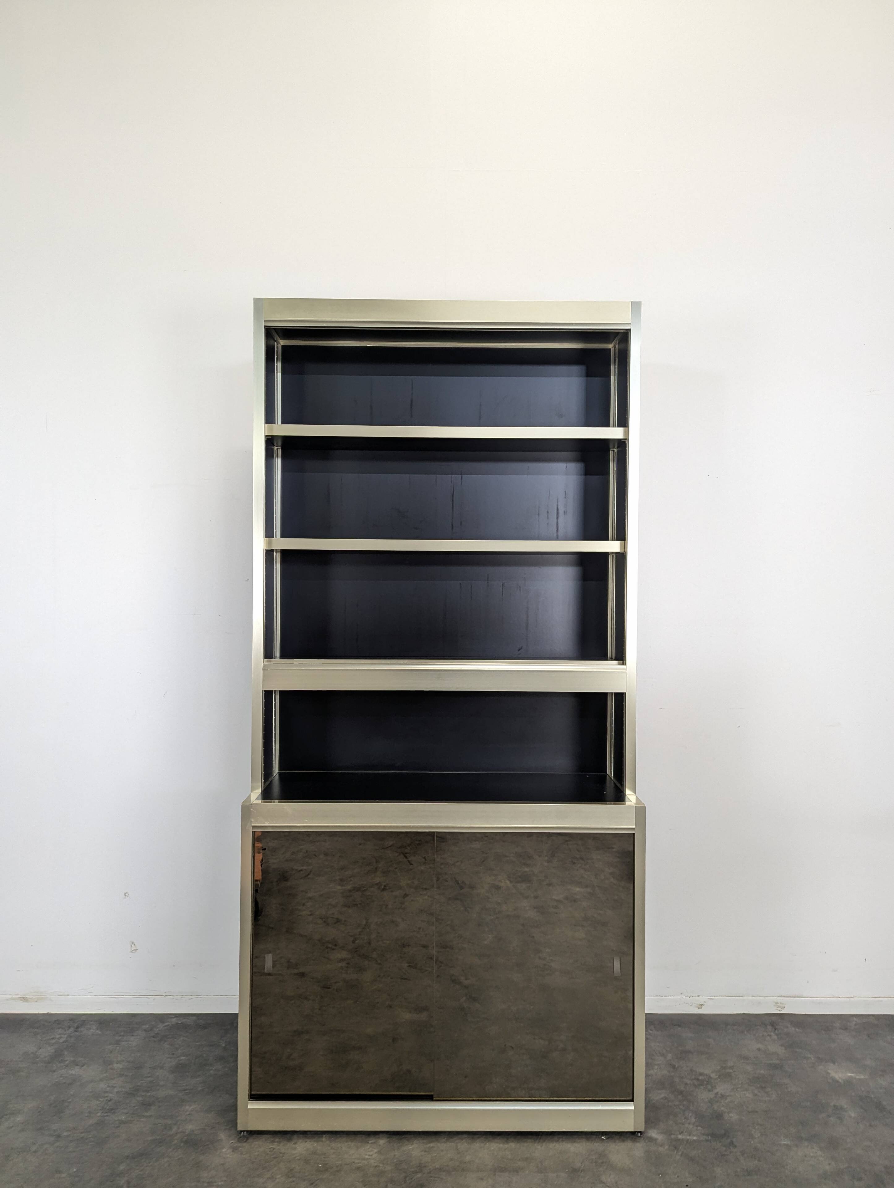 Vintage aluminium and glass display cabinet from the 1980s.