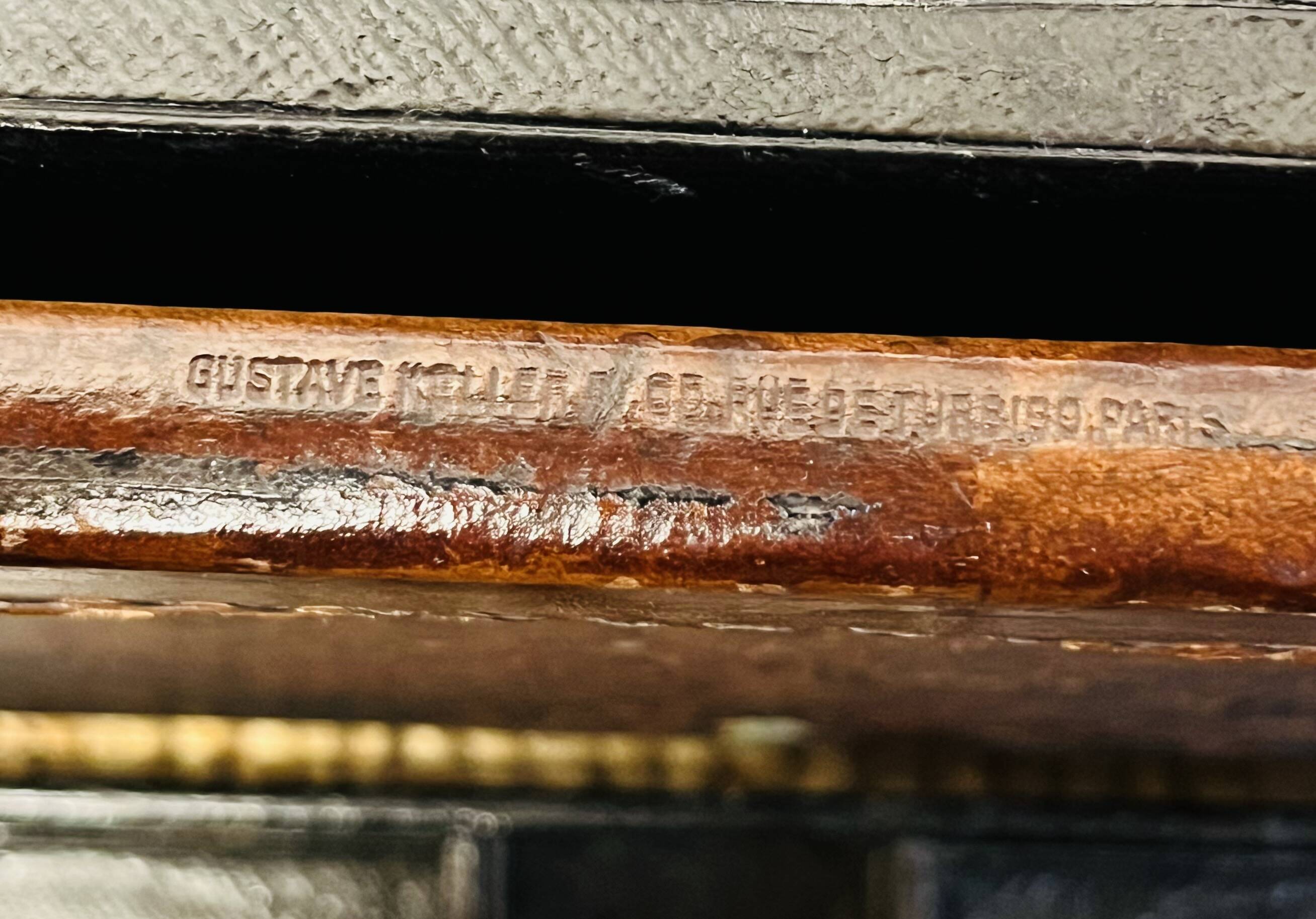 Large Gustave Keller leather trunk with multiple compartments