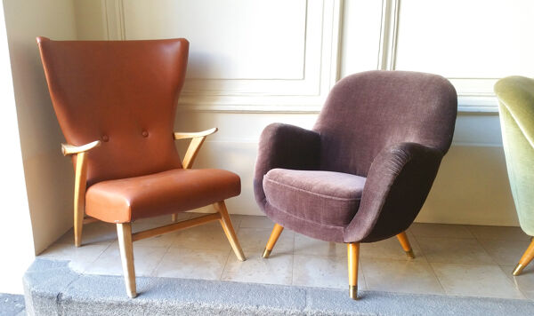 Fauteuil oeuf EGG des années 50-60 en velours marron