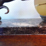 Art deco table lamp, marble, opaque glass and granite, animal in bronze patinated regulator