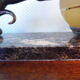 Art deco table lamp, marble, opaque glass and granite, animal in bronze patinated regulator
