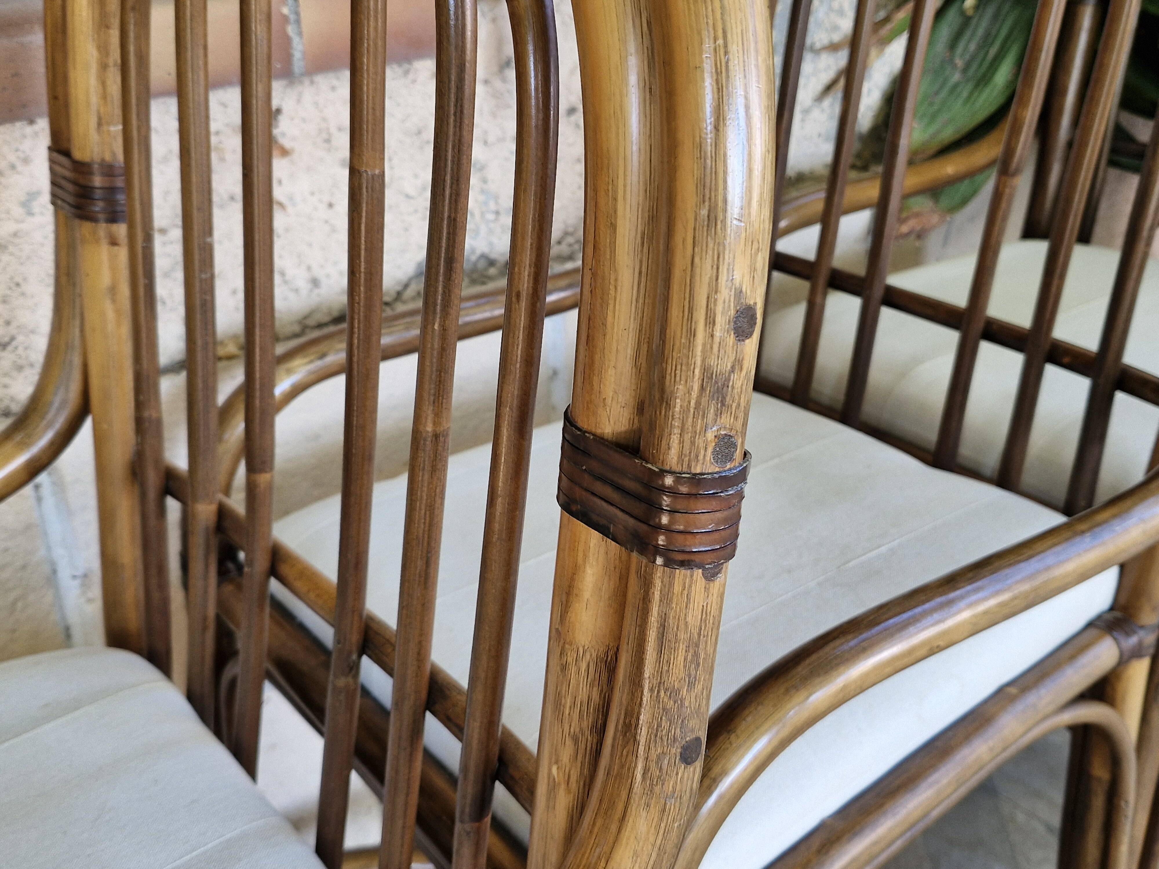 4 vintage 70s bamboo armchairs in the Maugrion Roche Bobois style