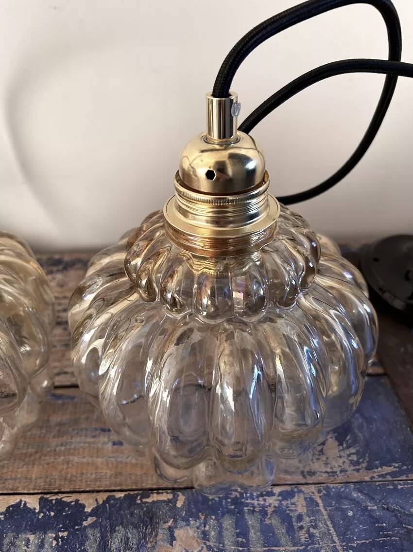 Set of two vintage amber pendant lights