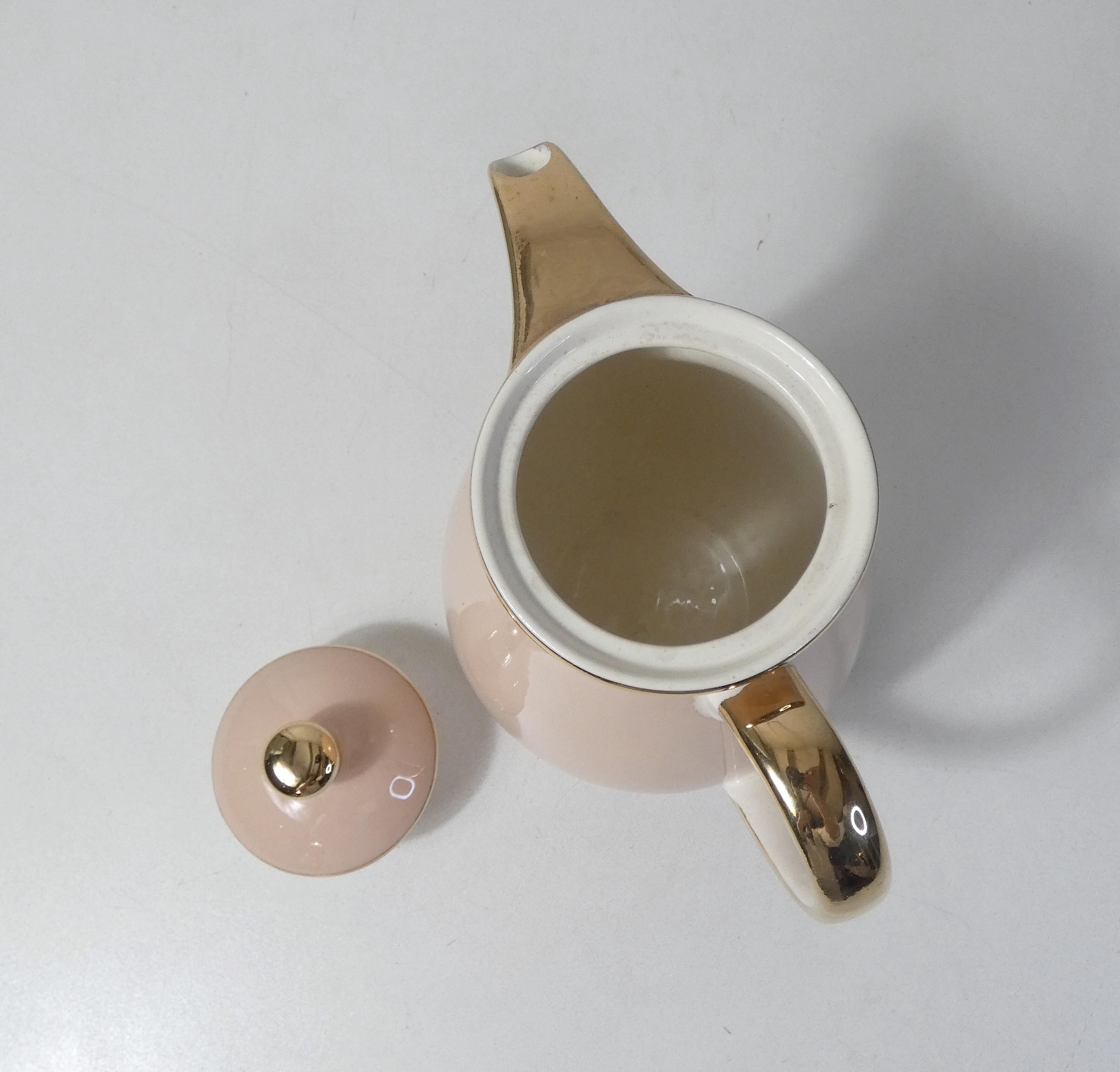 Villeroy & Boch teapot pink and gold signed Lucien Engel