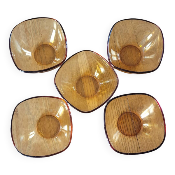 5 coupelles  vintage en verre ambré