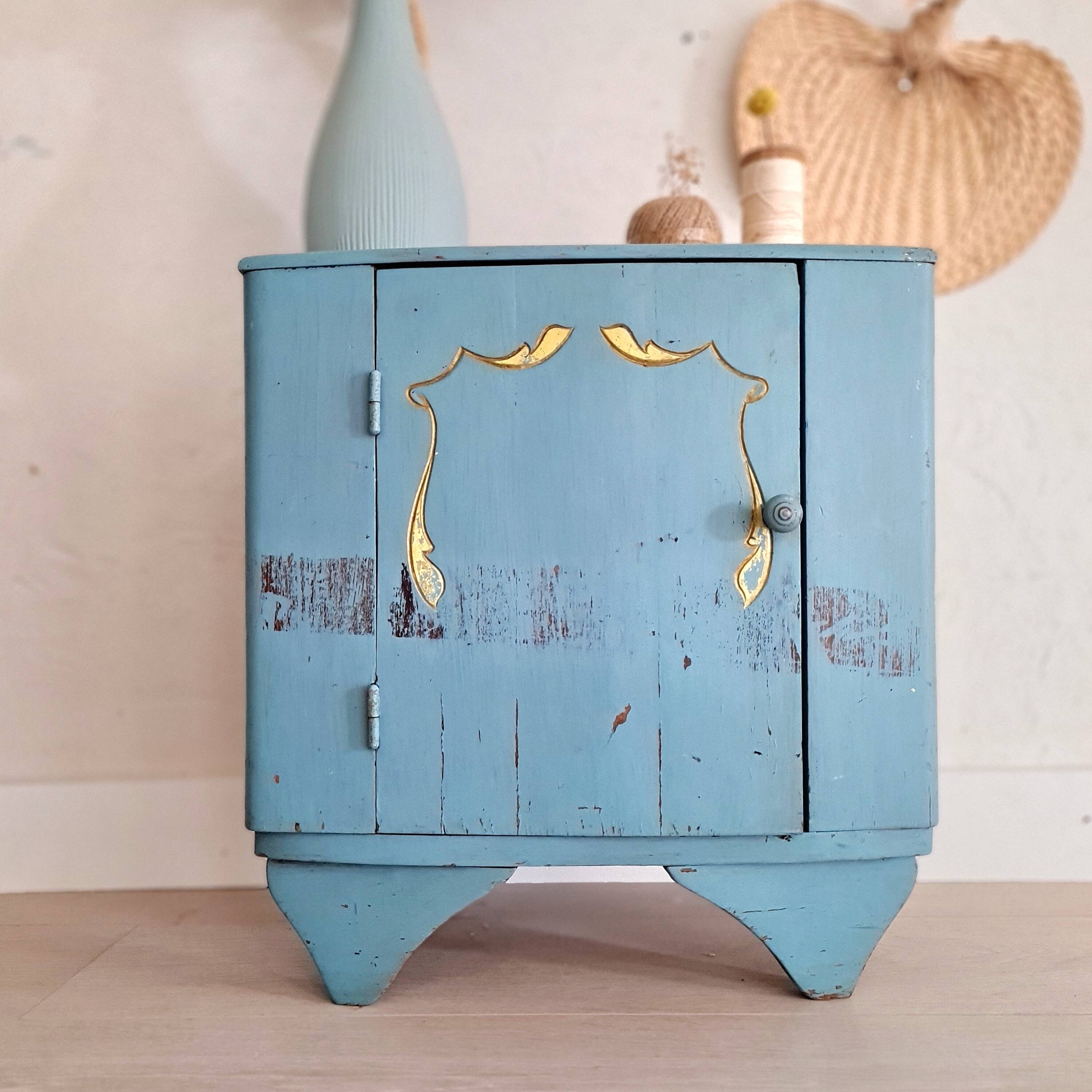 Old blue wood bedside table