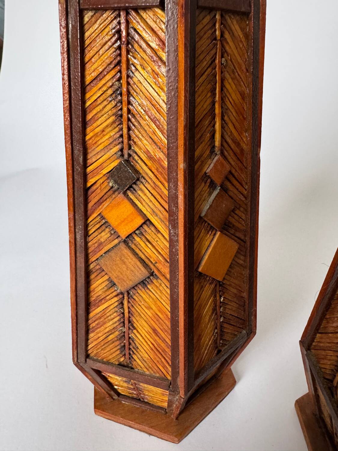 Vintage Mid Century Modern Handmade Tramp Art Matchstick & Geometric W