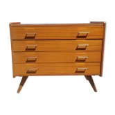 Commode vintage 4 tiroirs pieds compas - Années 60