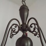 French Vintage Silver Metal 5 Light Flemish Chandelier Red Drips 5181
