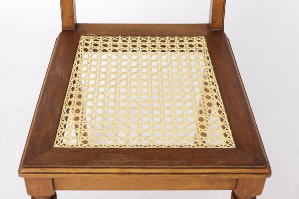 Chaise de salle à manger belge antique, chaise en osier restaurée, bois de hêtre, vers 1930.