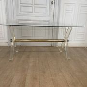 Table en plexi métal doré et verre biseauté 1970s