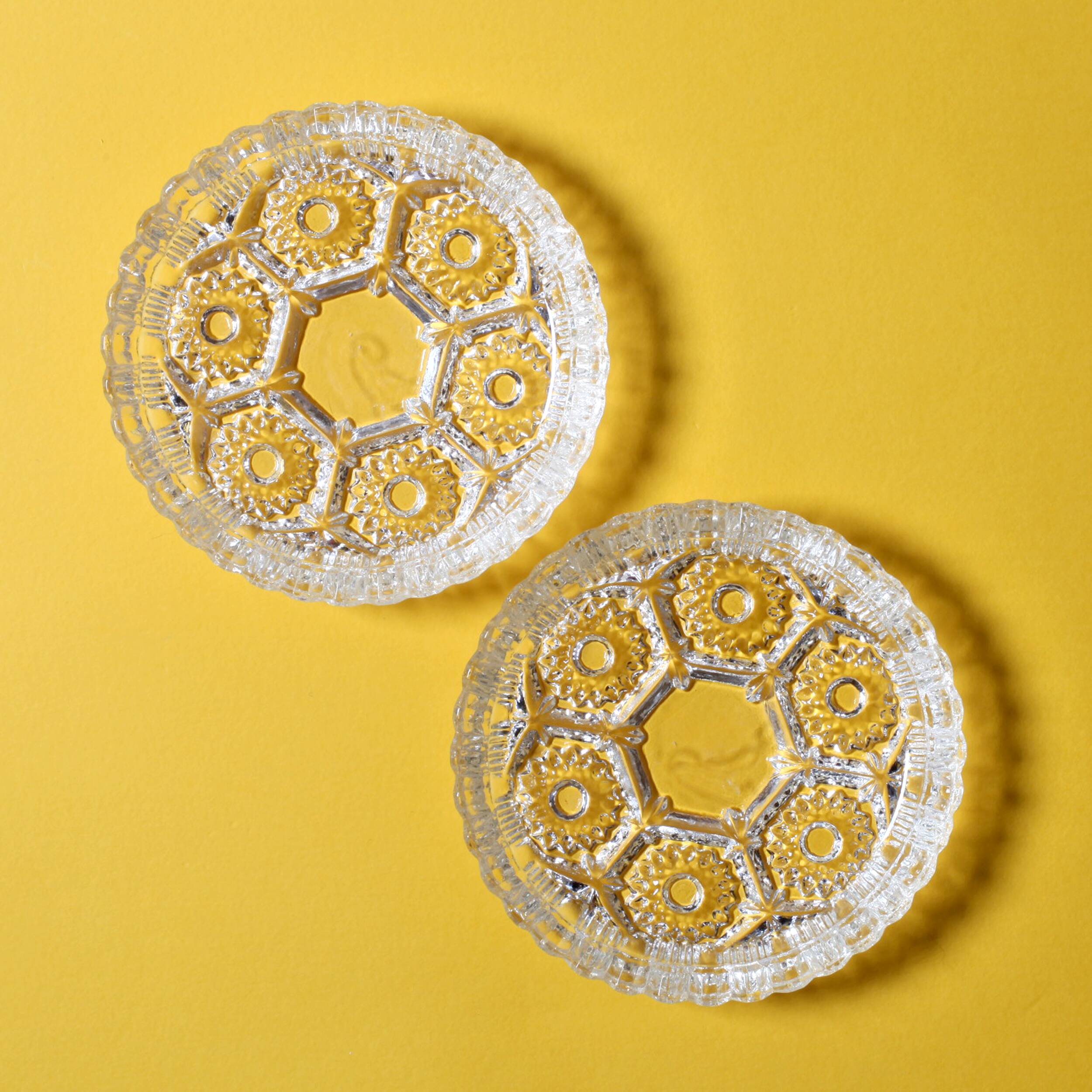 Mid-Century Pressed Glass Jewelry Box / Geometric Bonbon Candy Jar