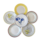 Set of 6 flat plates mismatched Digoin Sarreguemines and Gien years 30-40