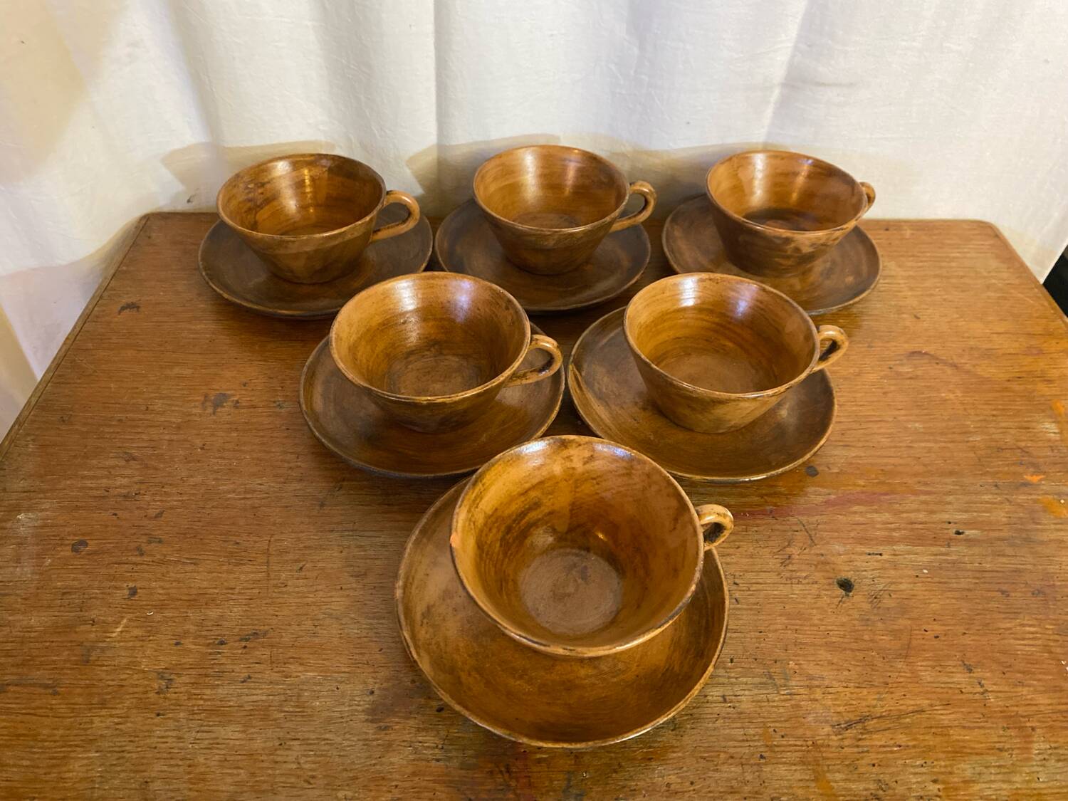 Série De 6 Anciennes Tasses Poterie Des Grottes Céramique Beige Vintag
