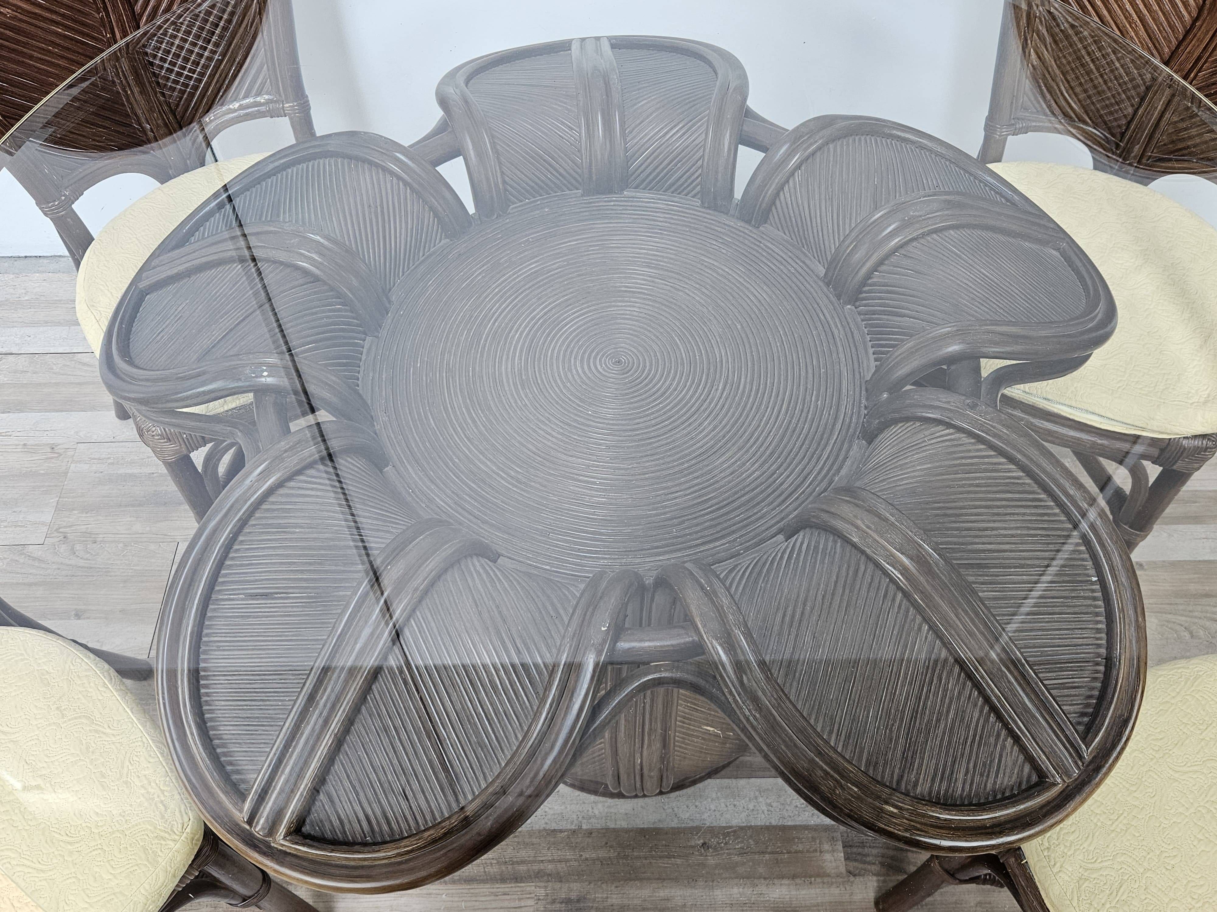 Ensemble table et quatre chaises en osier et bambou par Vivai Del Sud, 1970