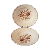 2 vintage round dishes - brown roses
