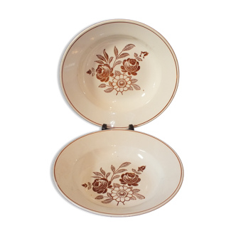 2 vintage round dishes - brown roses