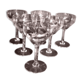 Set of 6 vintage wine glasses in blown glass engraved bistrot 1950-1960