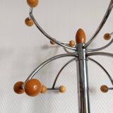 Space Age chrome and wood coat rack 1970