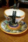 Small Cup and Saucer Majolica Fantechi Sesto Fiorentino Antique