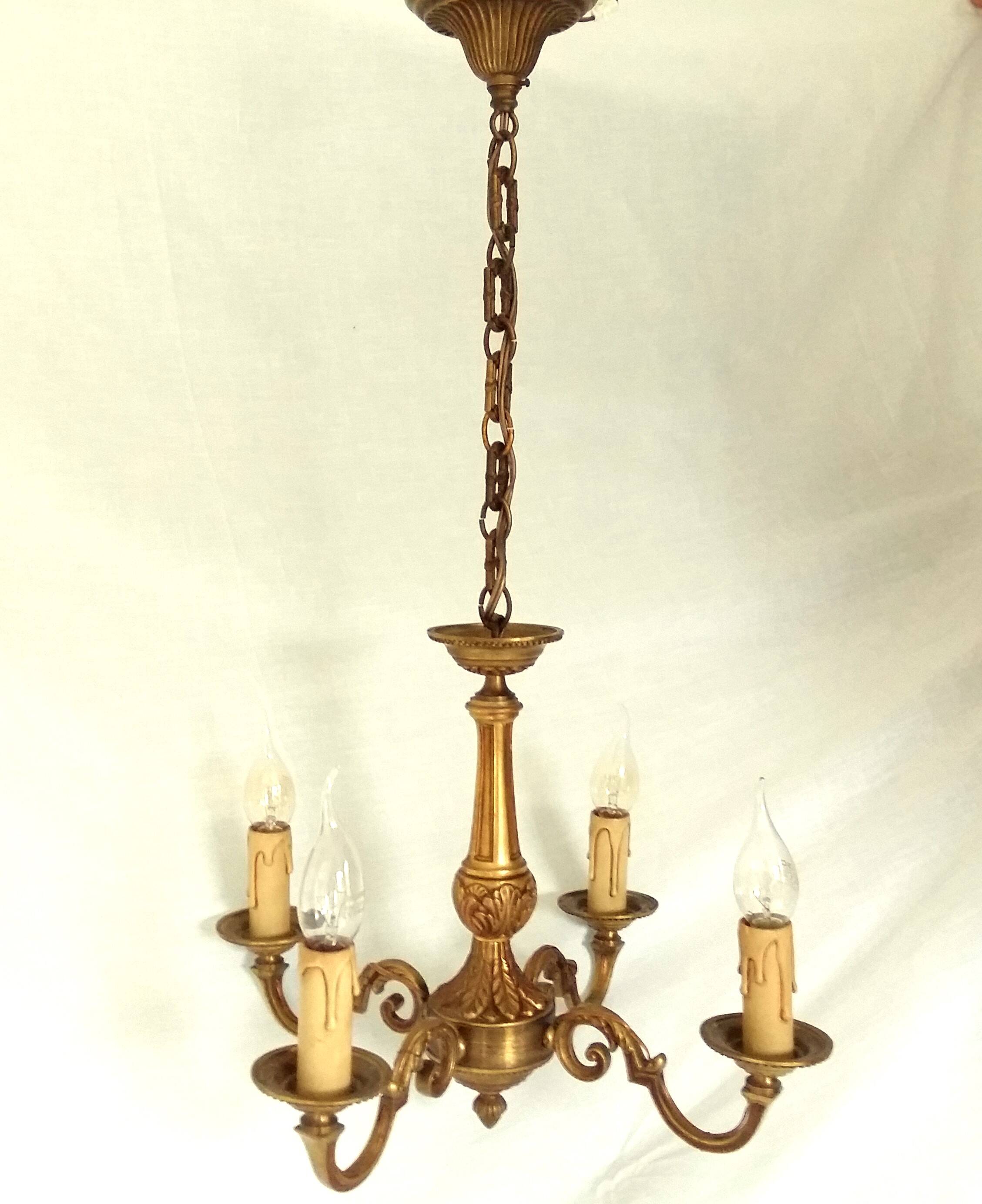 Four Arm Bronze Chandelier.  Bronze Ornate Rococo/Baroque/Louis XV Style Period Lighting