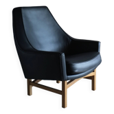 Fauteuil en cuir et chêne IB Kofod-Larsen | OPE Suède | Années 1960