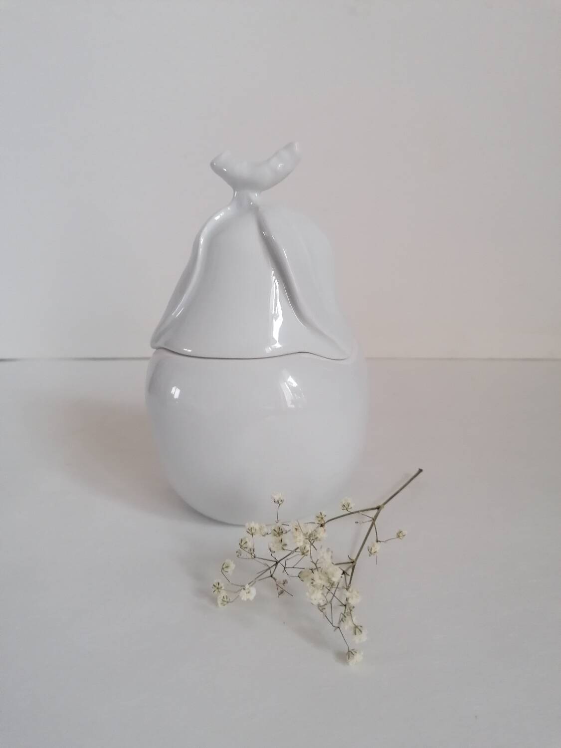 White porcelain pear sugar bowl