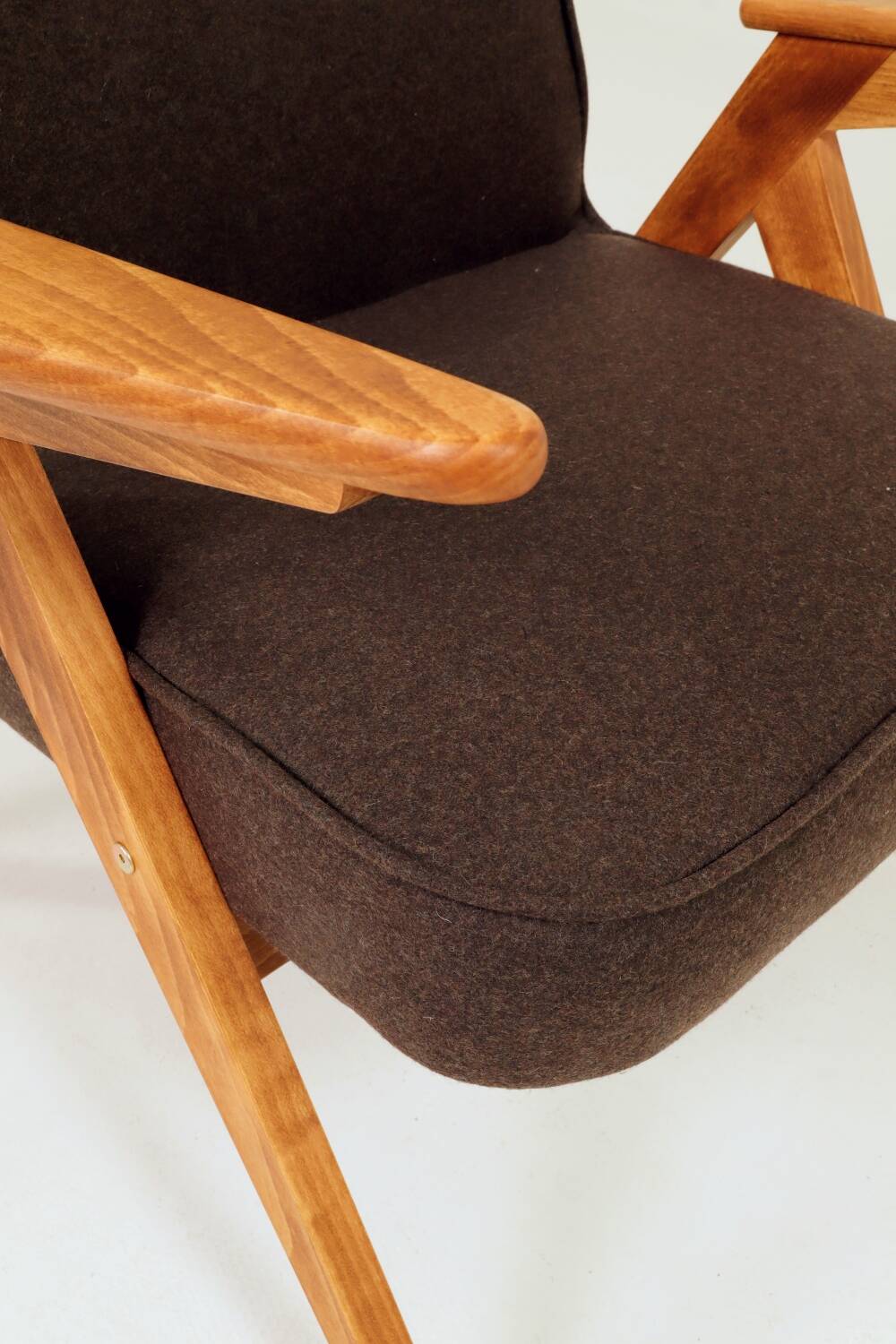 Vintage Lounge Chair Dark Cacao Wool Upholstery