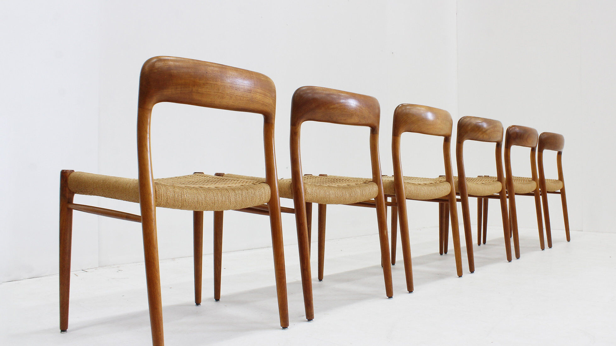 Chaises de salle à manger vintage Modèle 75 par Niels Otto Møller en papercord, ensemble de 6