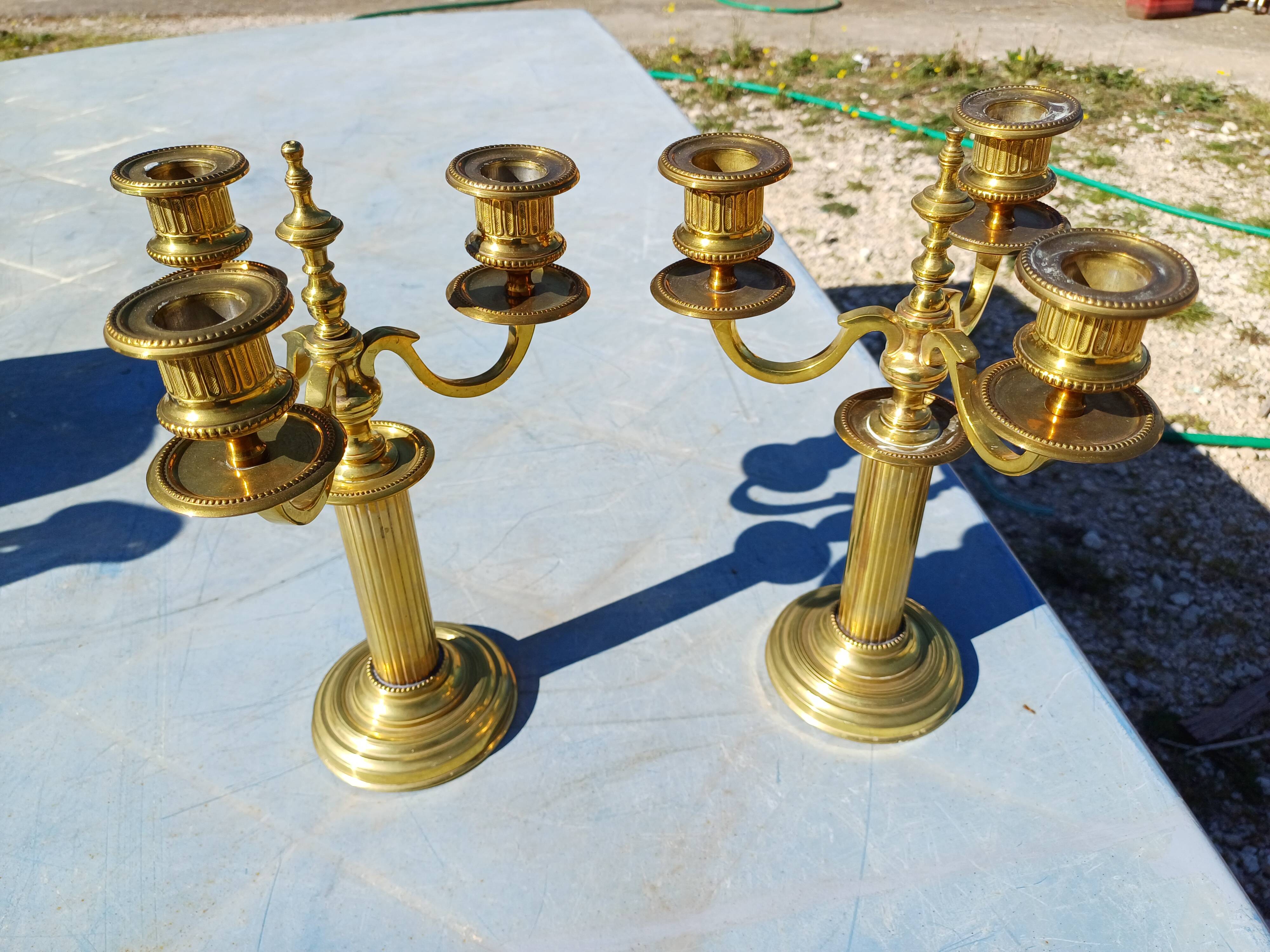 Pair of 3 Branch Brass Candelabra