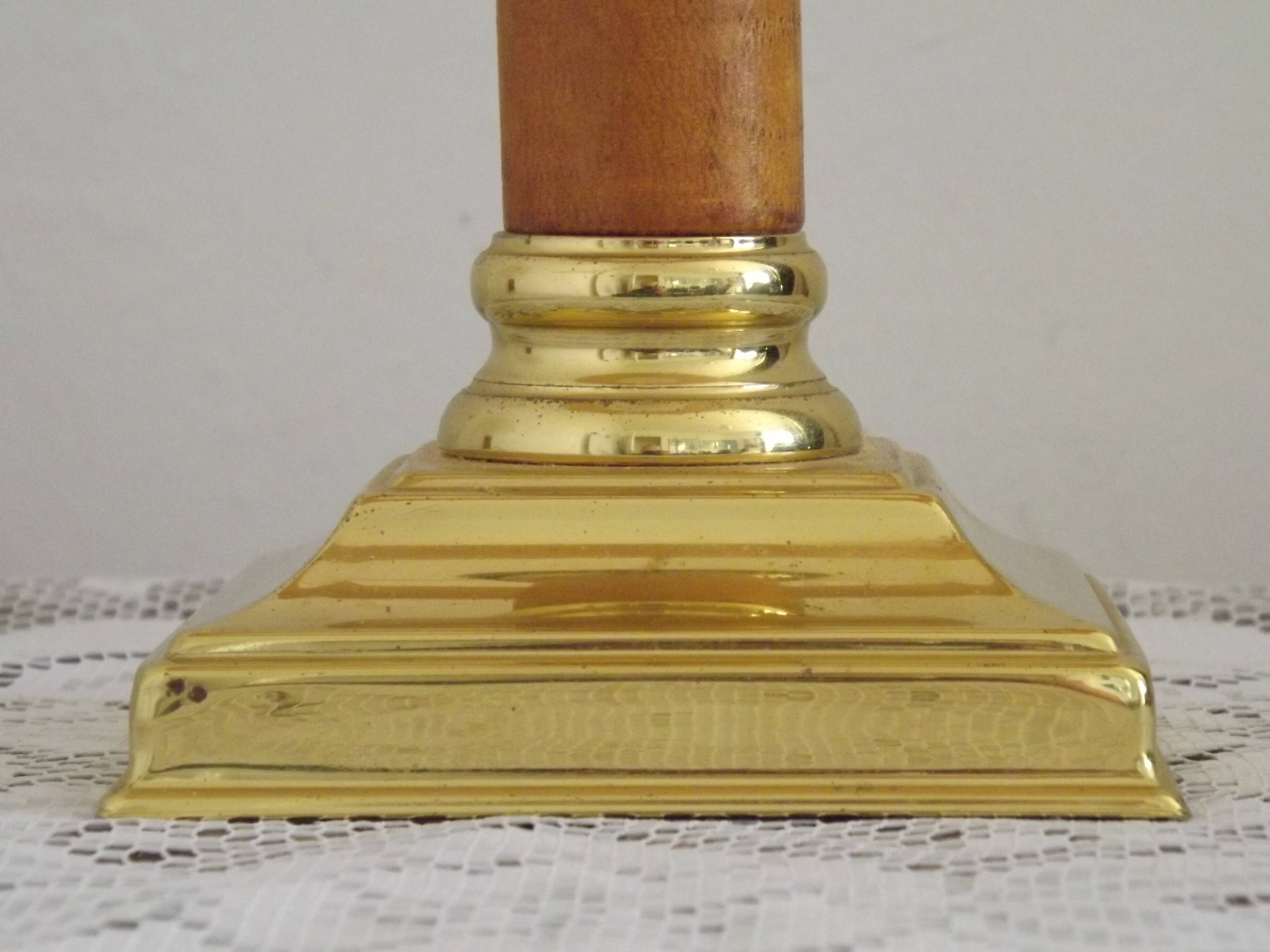 Tall French Mid Century Table Lamp Square Base With Beige and Gold Shade