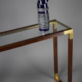Elegant brass, glass and wood console 1980's