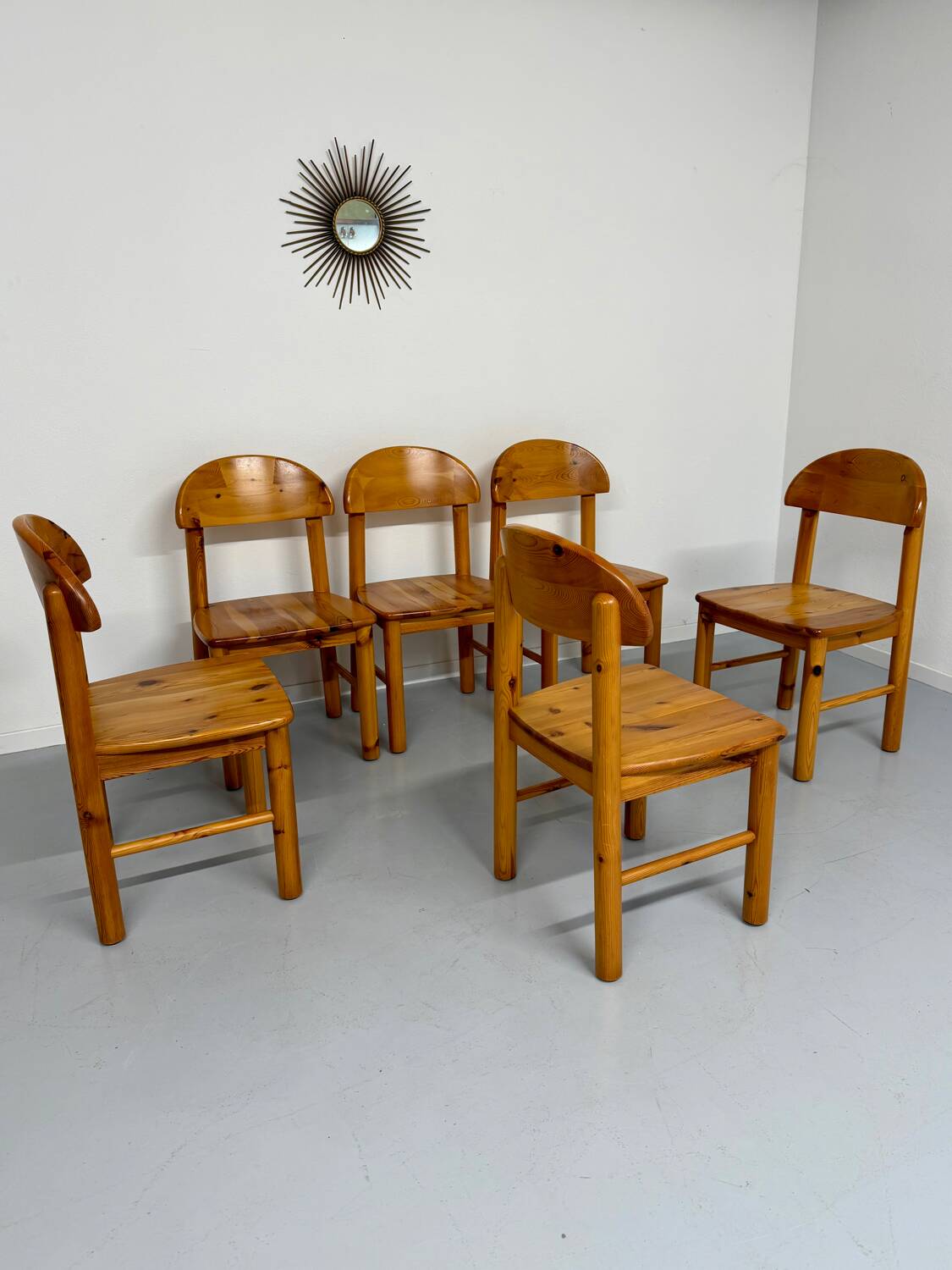 Set of 6 solid pine chairs, Scandinavian design, Reiner Daumiller