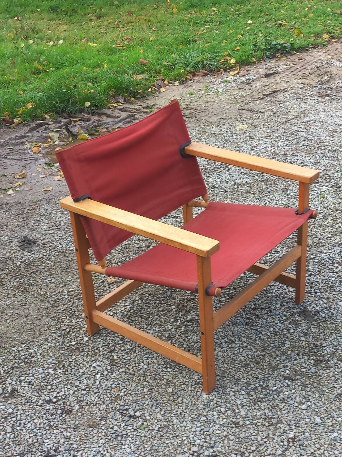 Safari armchair in beech and cotton canvas