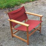 Safari armchair in beech and cotton canvas