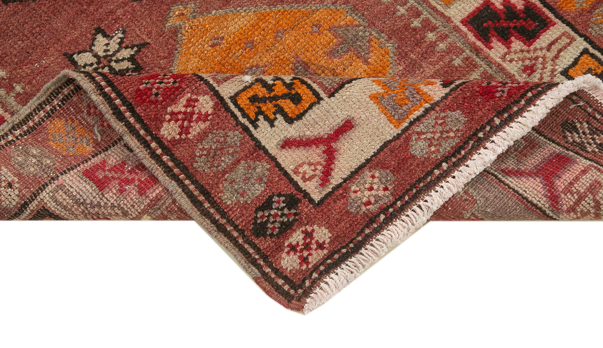 Hand-knotted antique turkish red runner rug 85 cm x 337 cm