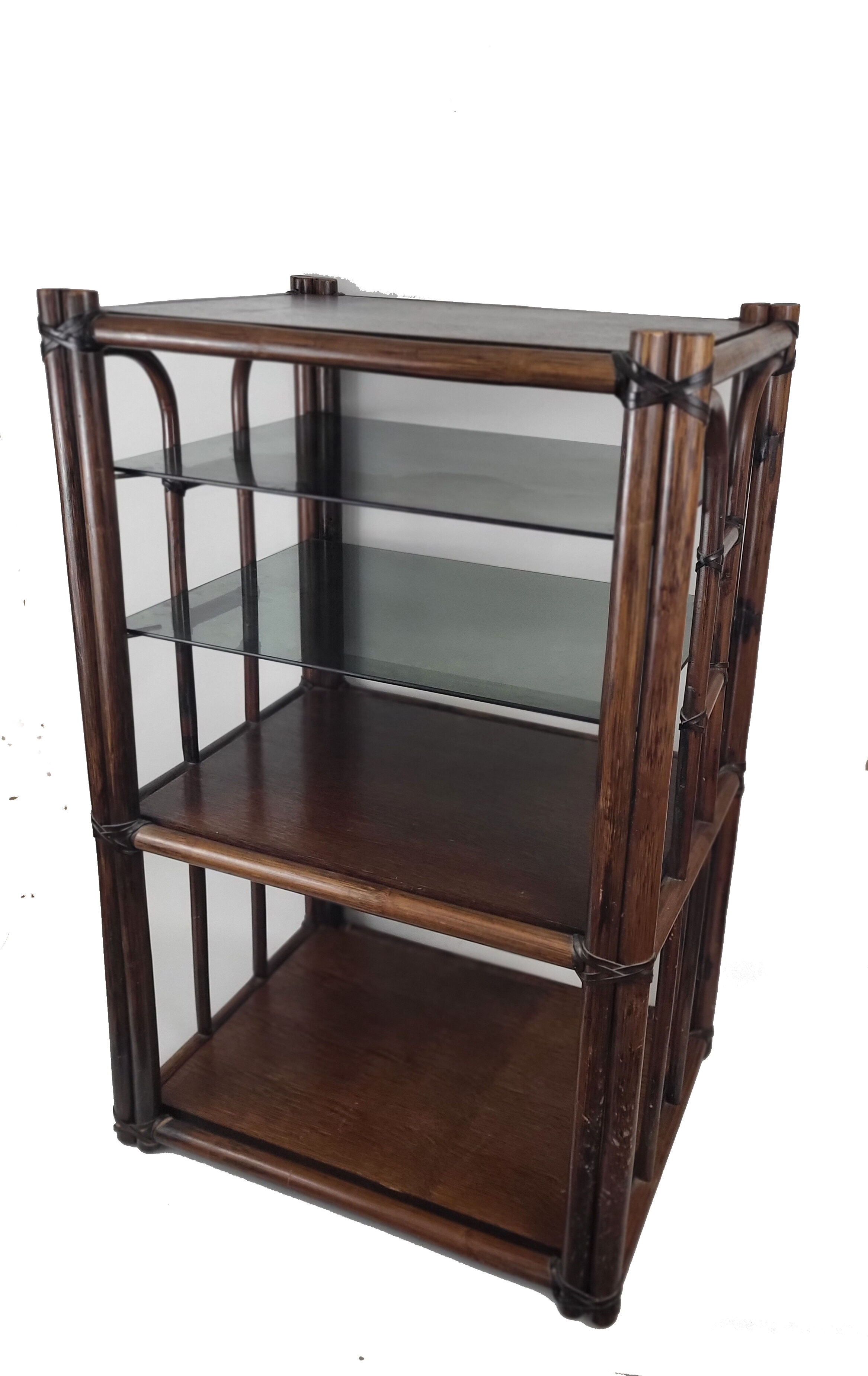 Bamboo Shelf / Smoked glass on foot 70s