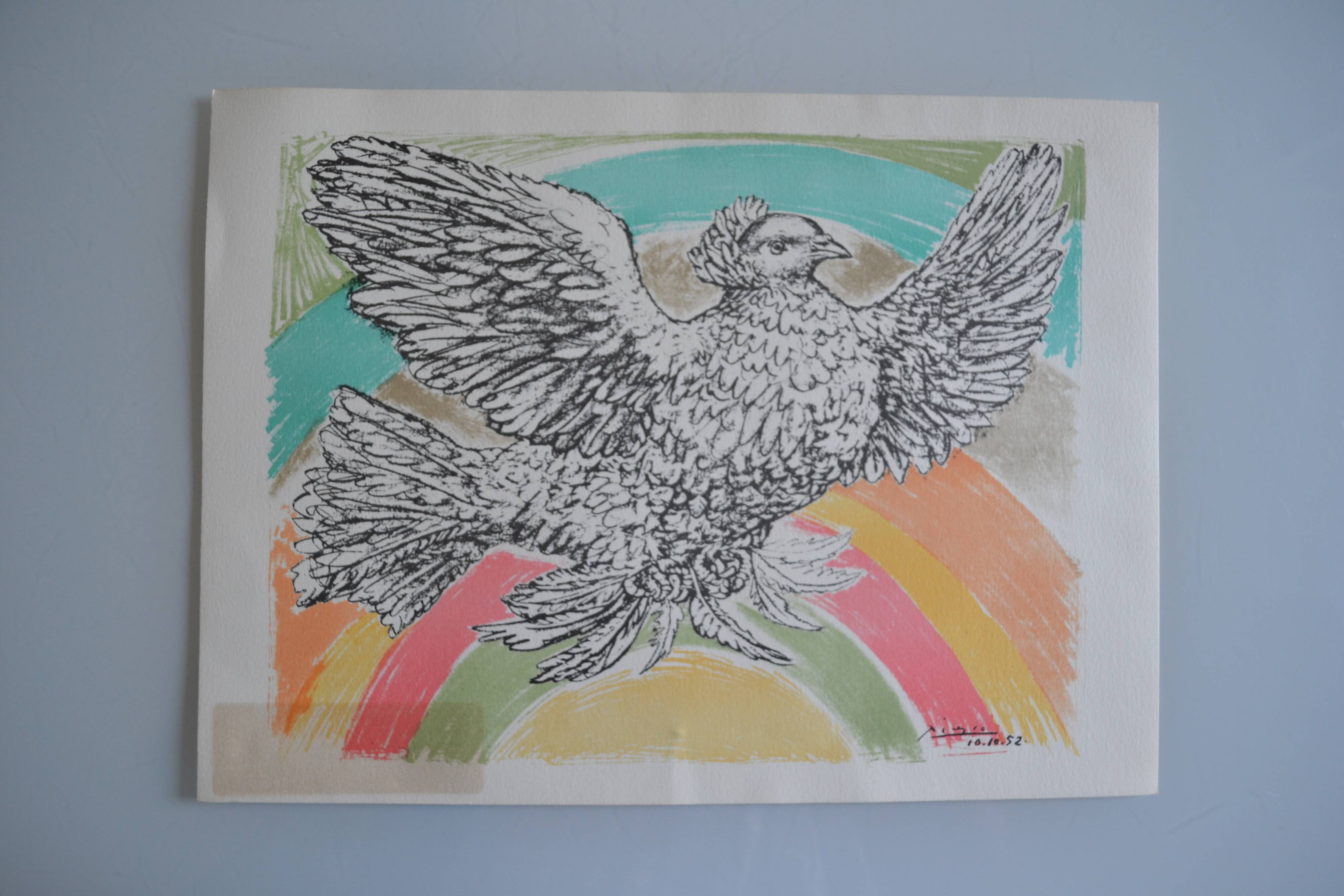 Picasso original lithograph 1952 Dove with a rainbow 38x28cm