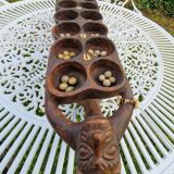 Large vintage Awale Oware game hand carved wood Nigeria 1980s