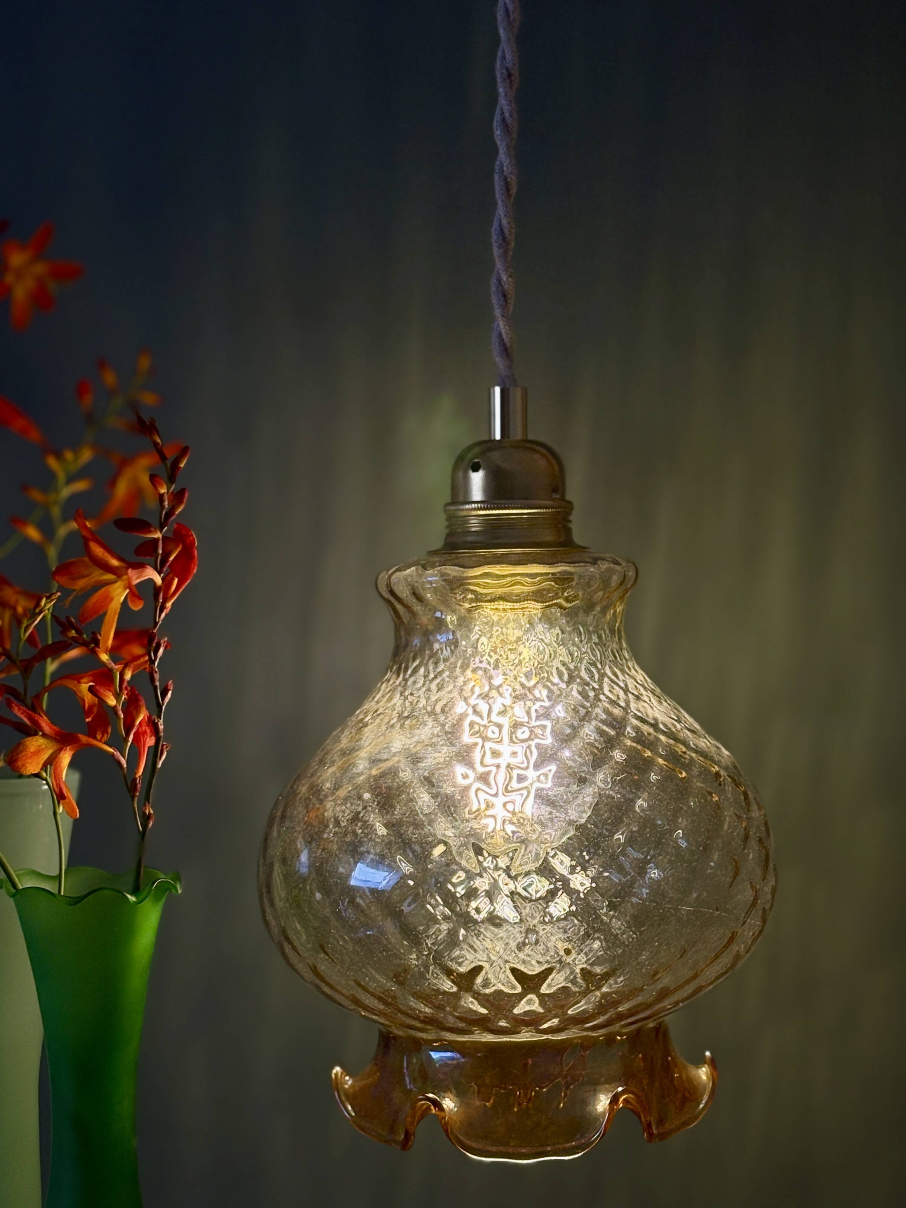 Vintage amber glass suspension globe